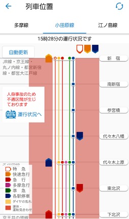 小田急アプリ 人身事故発生時の列車位置 町田 相模大野 駅 周辺の暮らし情報