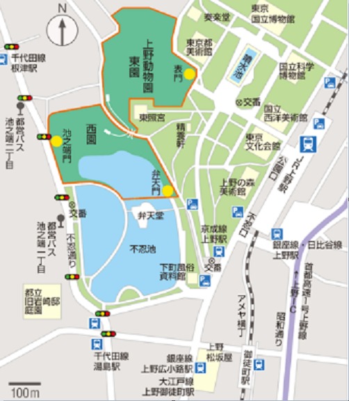 上野動物園　弁天門案内図